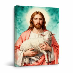 Good Shepherd Jesus with Lamb Framed Canvas Wall Art