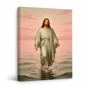 Jesus Walking on Water Serene Sunset Framed Canvas Wall Art