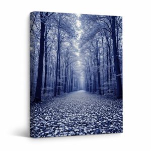 Blue Forest Path Framed Canvas Wall Art | Serene Nature Decor