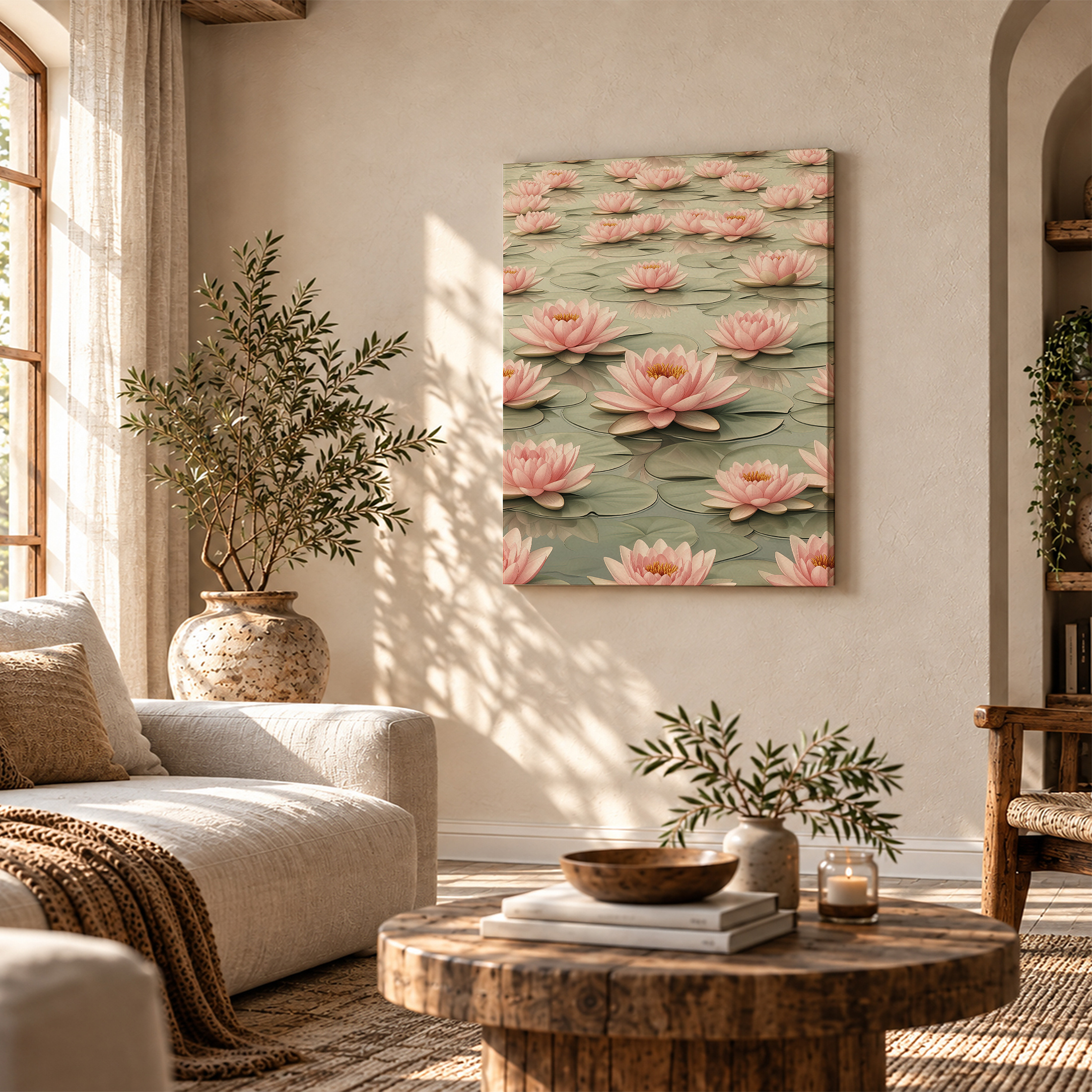 Pink Water Lily Garden Framed Canvas Wall Art - Serene Home Decor - Image 4