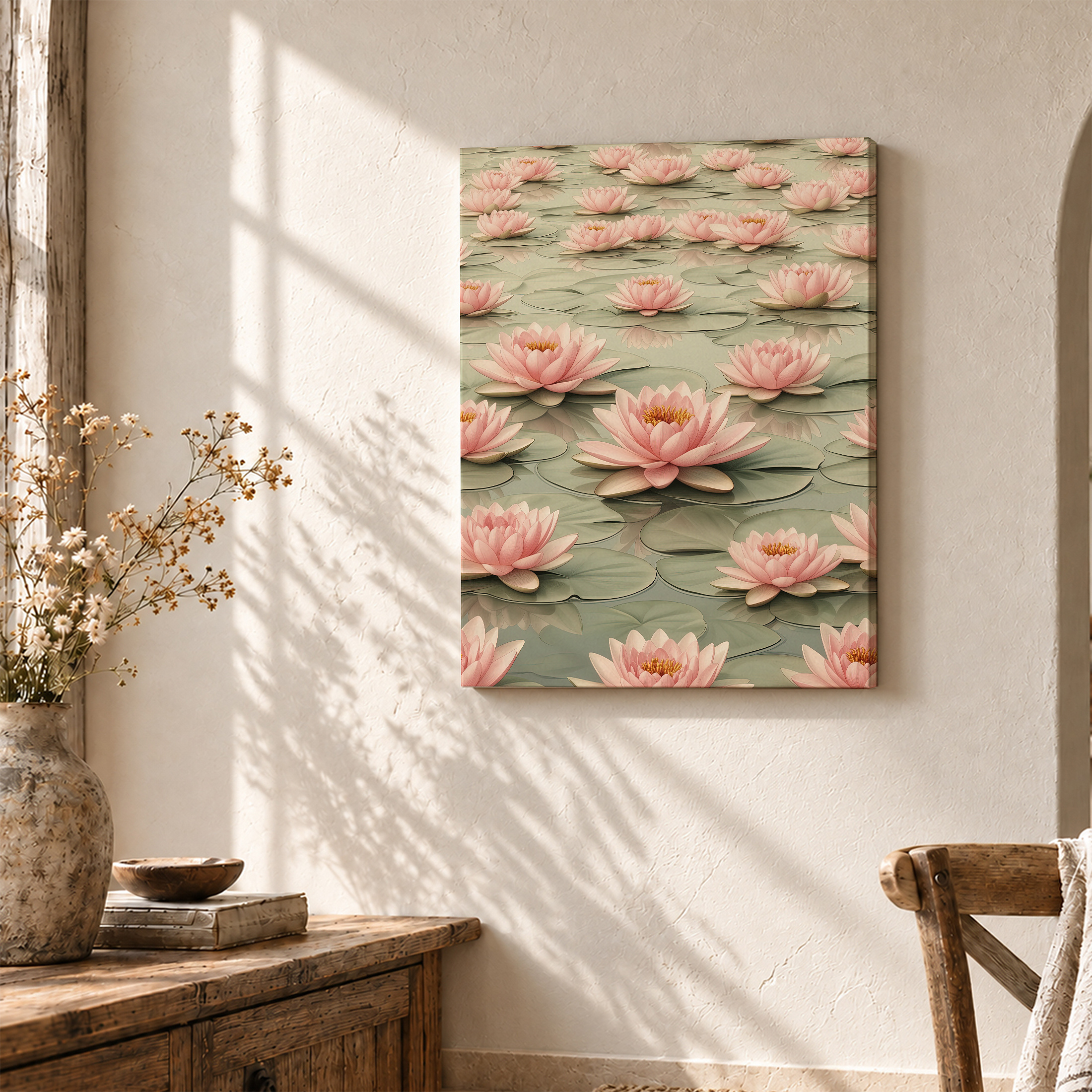 Pink Water Lily Garden Framed Canvas Wall Art - Serene Home Decor - Image 3