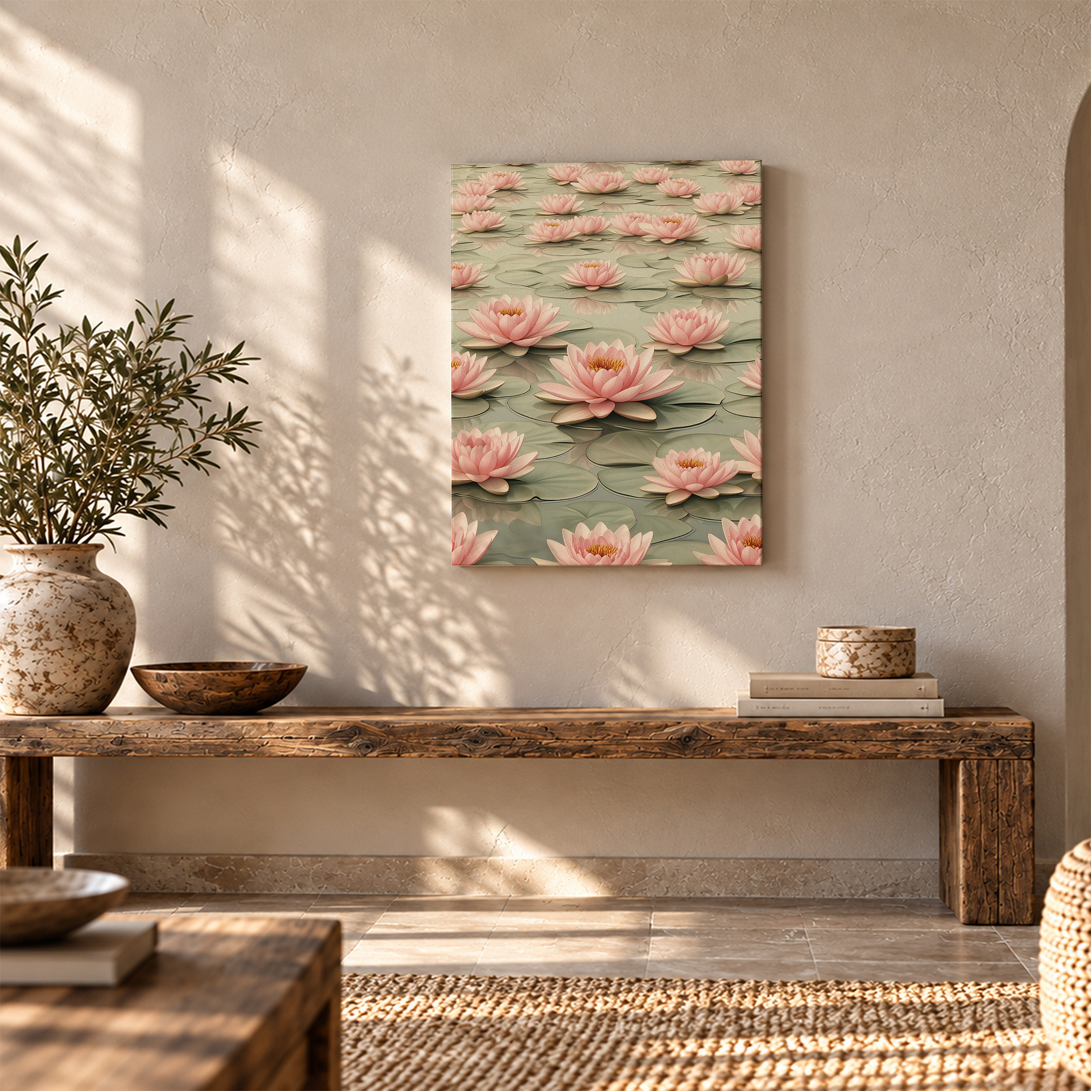 Pink Water Lily Garden Framed Canvas Wall Art - Serene Home Decor - Image 5