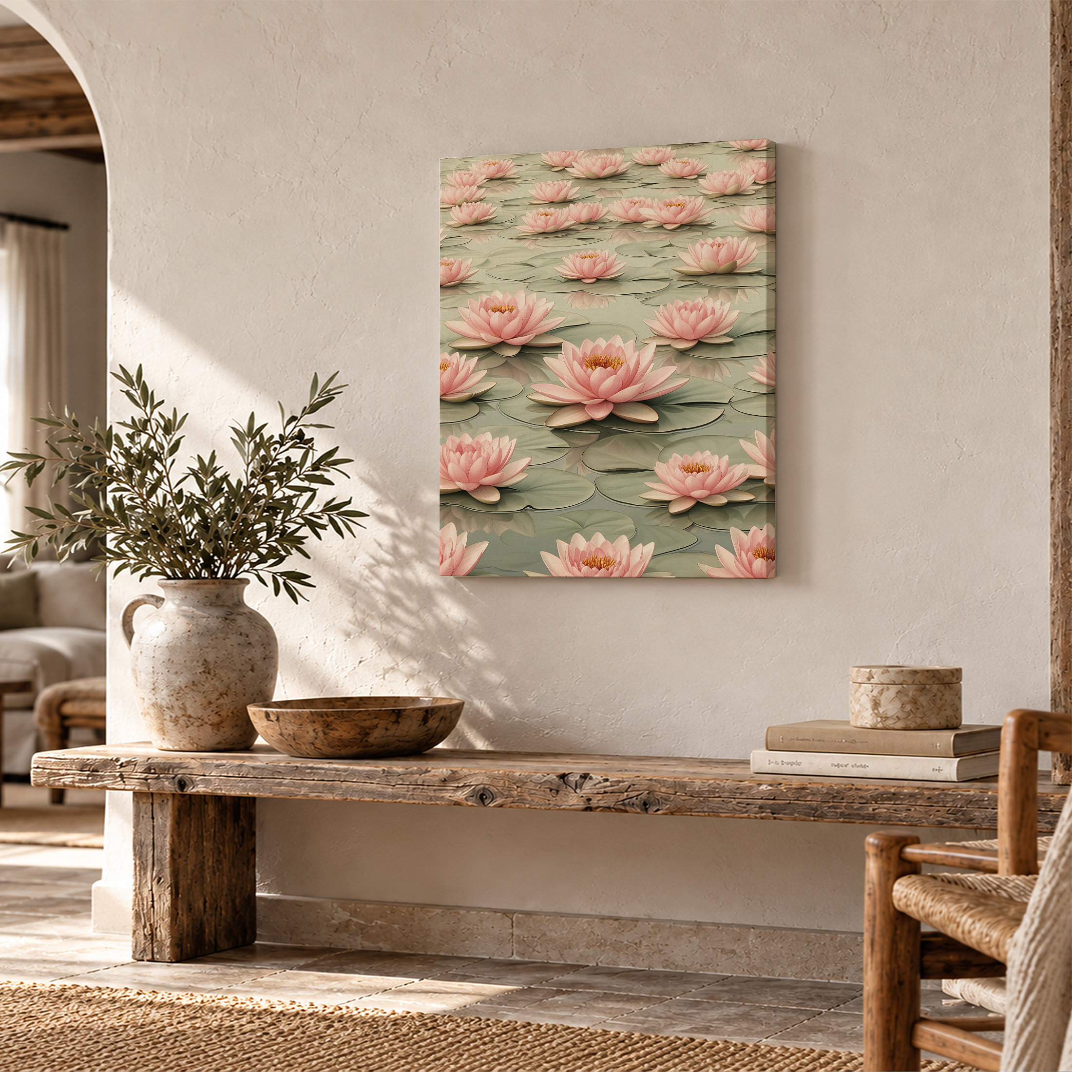 Pink Water Lily Garden Framed Canvas Wall Art - Serene Home Decor - Image 2