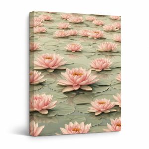 Pink Water Lily Garden Framed Canvas Wall Art - Serene Home Decor