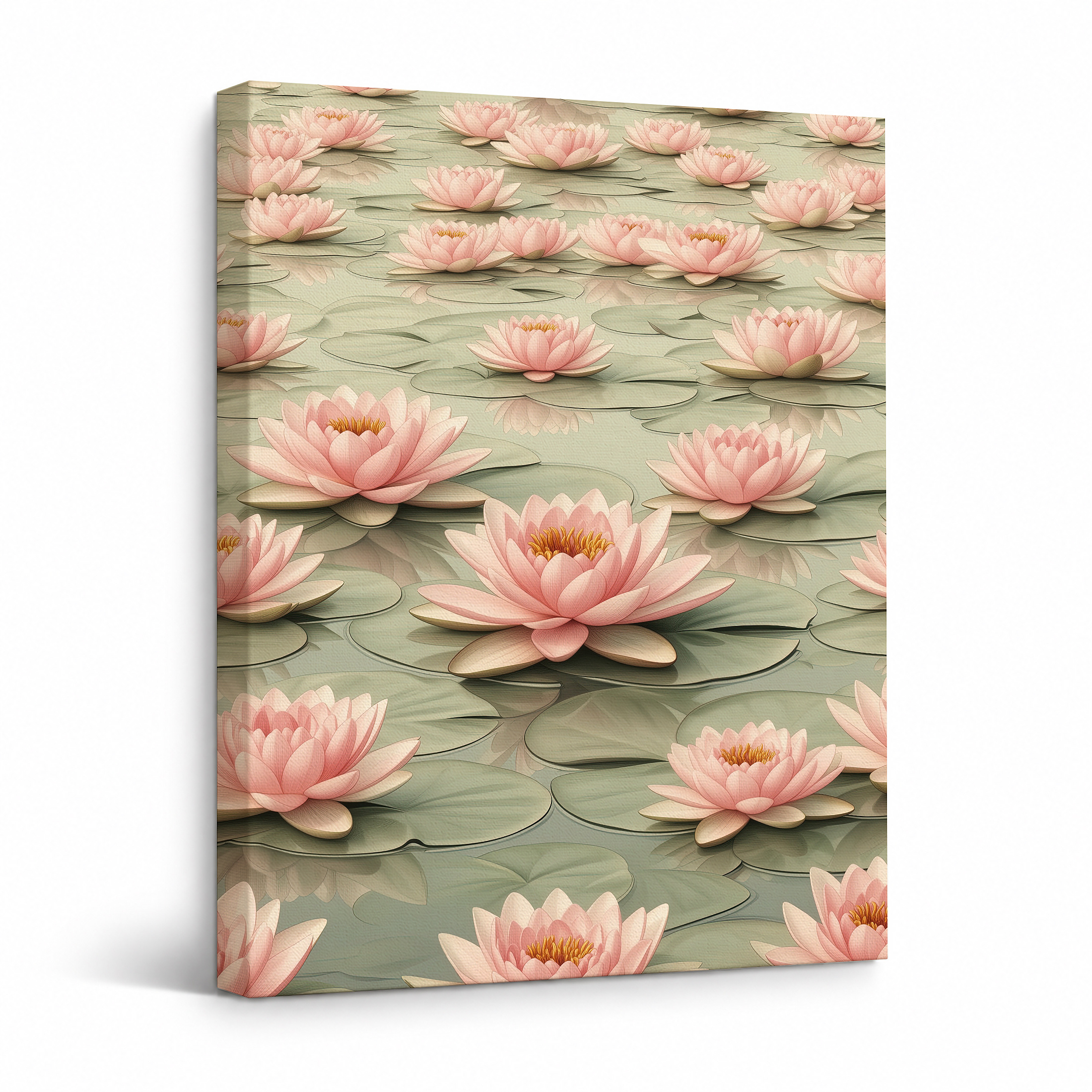 Pink Water Lily Garden Framed Canvas Wall Art - Serene Home Decor