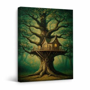Enchanted Forest Treehouse Framed Canvas Wall Art - Ready to Hang