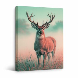 Misty Deer Meadow Framed Canvas Wall Art - Ready to Hang