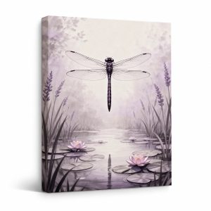 Dragonfly Serene Pond Framed Canvas Wall Art