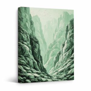 Misty Green Mountain Landscape Framed Canvas Wall Art Ready to Hang