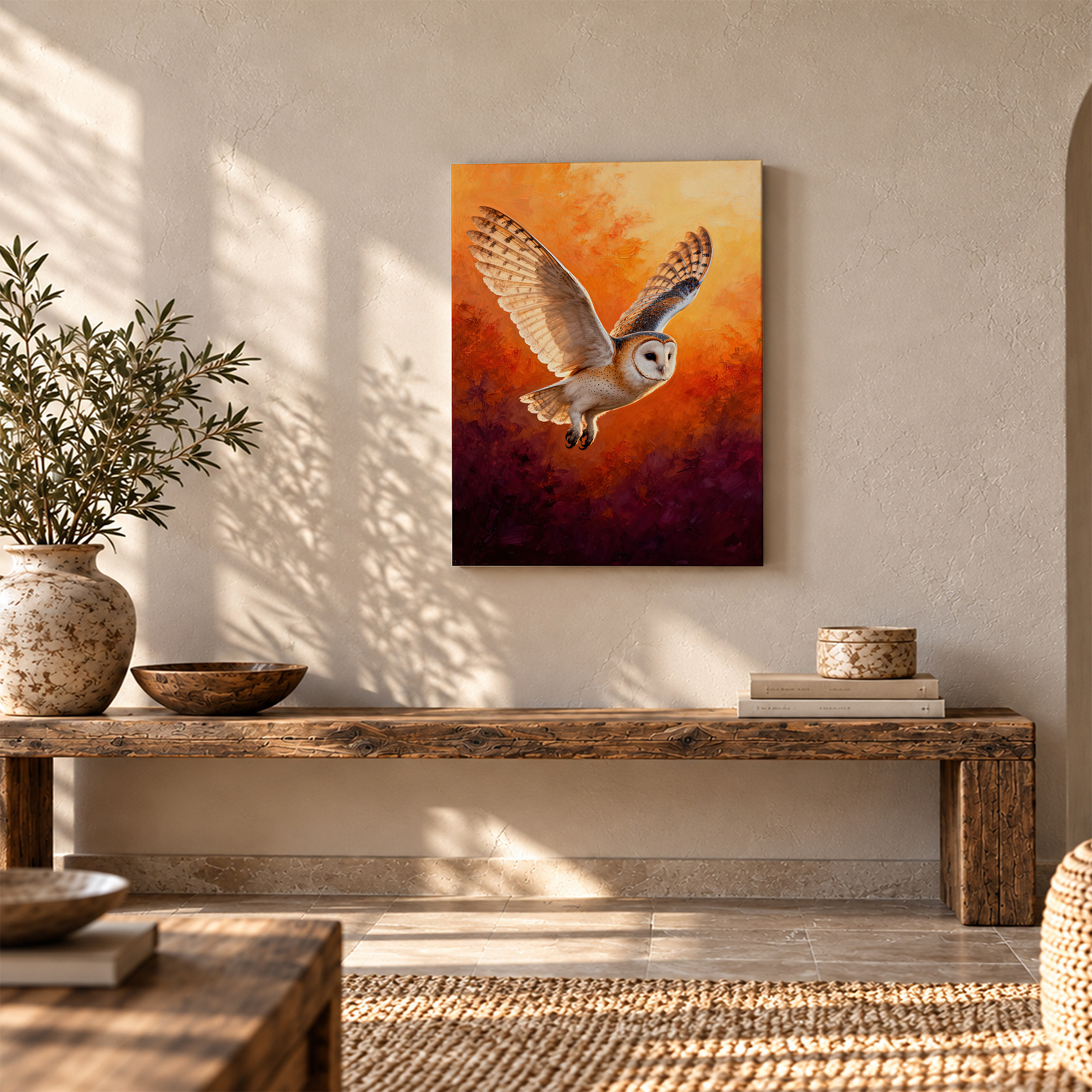 Barn Owl Sunset Flight Framed Canvas Wall Art - Ready to Hang - Image 5