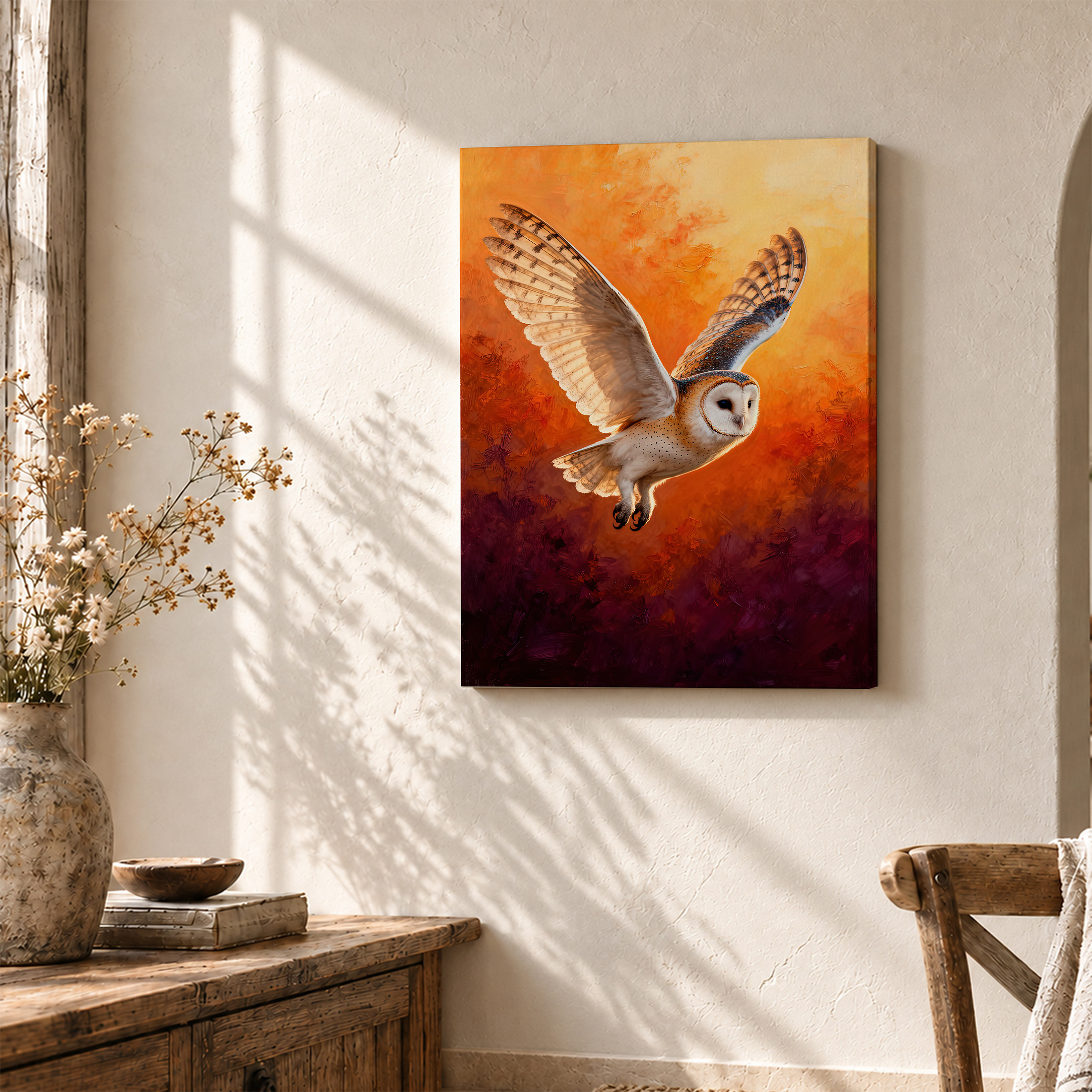Barn Owl Sunset Flight Framed Canvas Wall Art - Ready to Hang - Image 3