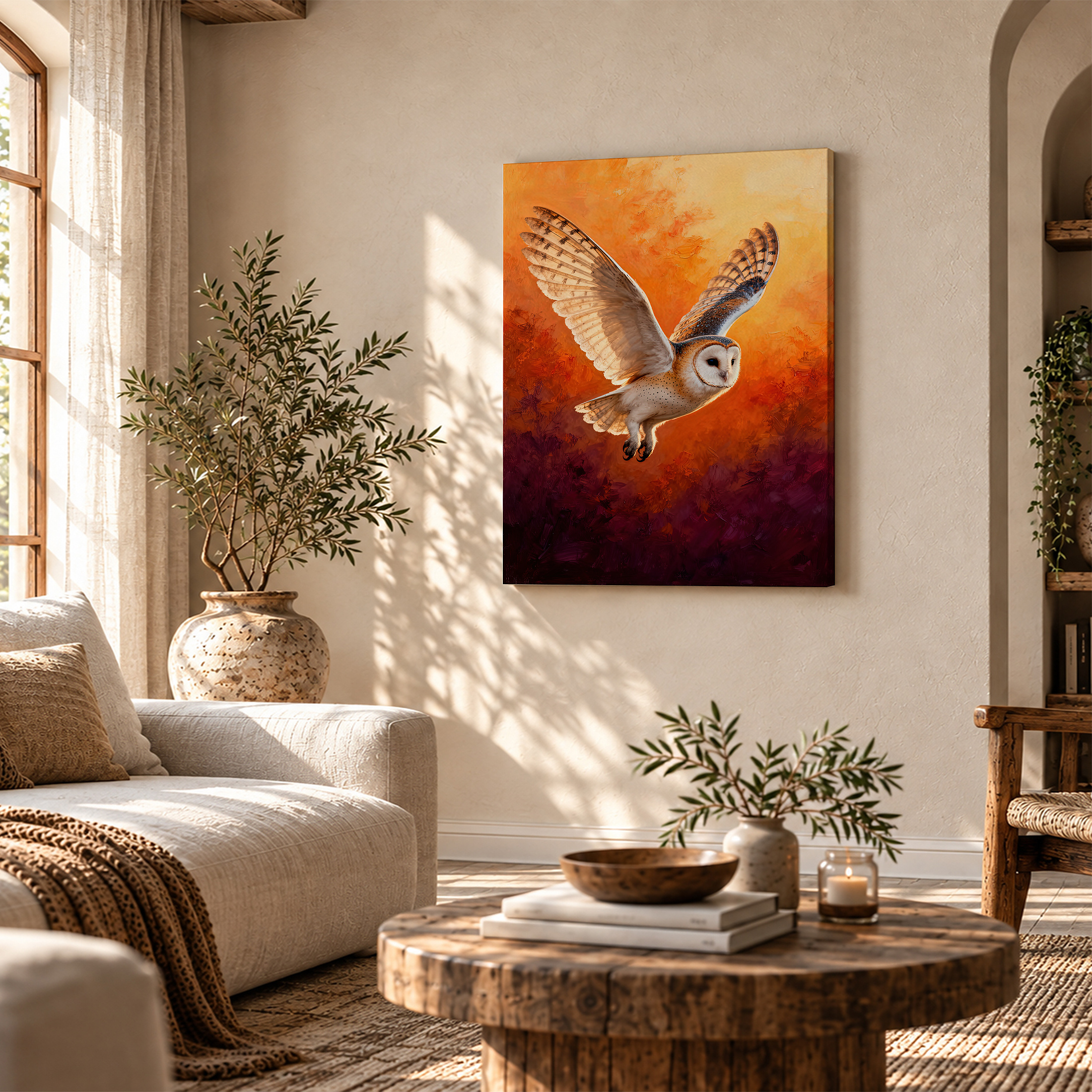Barn Owl Sunset Flight Framed Canvas Wall Art - Ready to Hang - Image 4