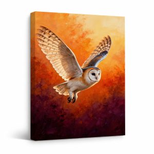 Barn Owl Sunset Flight Framed Canvas Wall Art - Ready to Hang