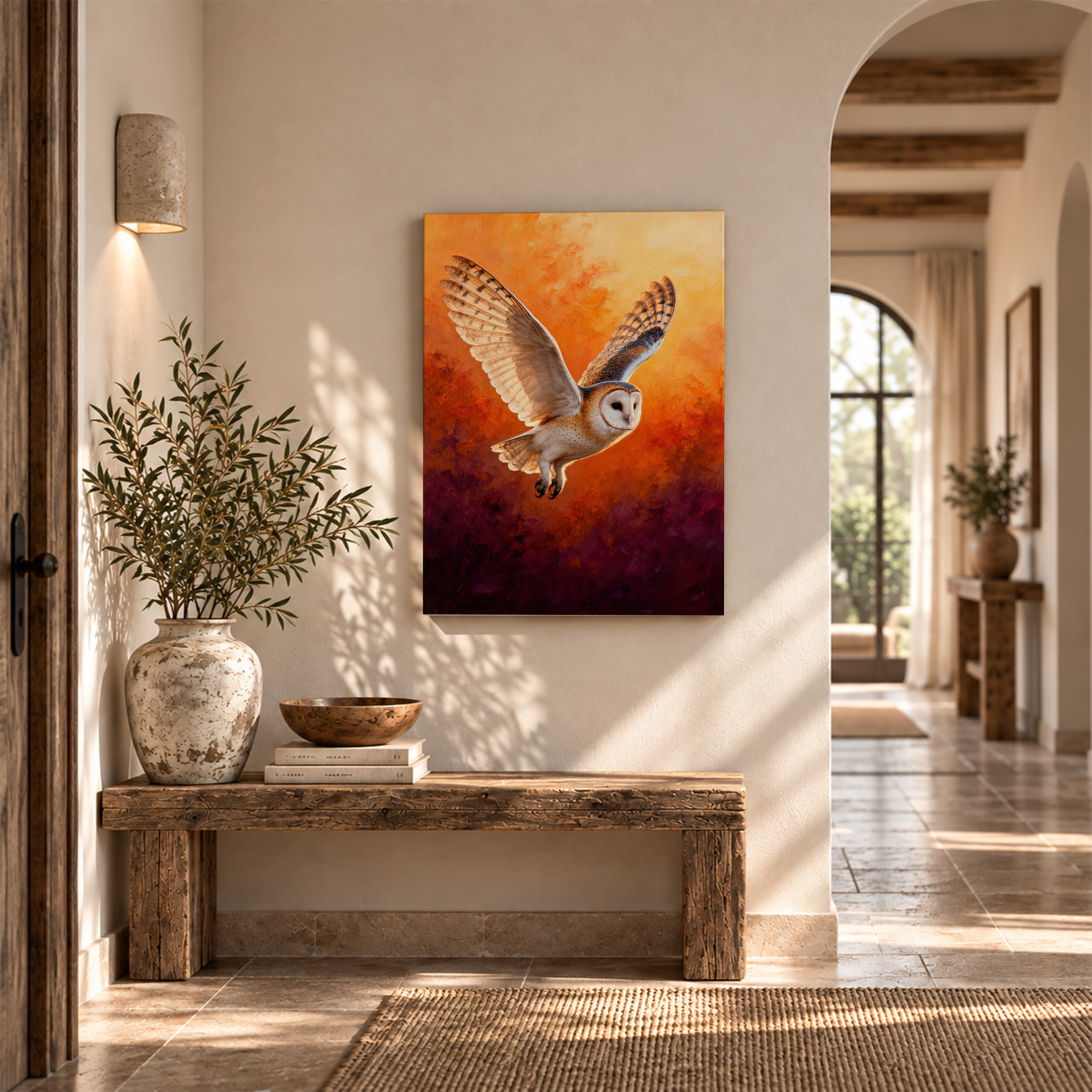 Barn Owl Sunset Flight Framed Canvas Wall Art - Ready to Hang - Image 6