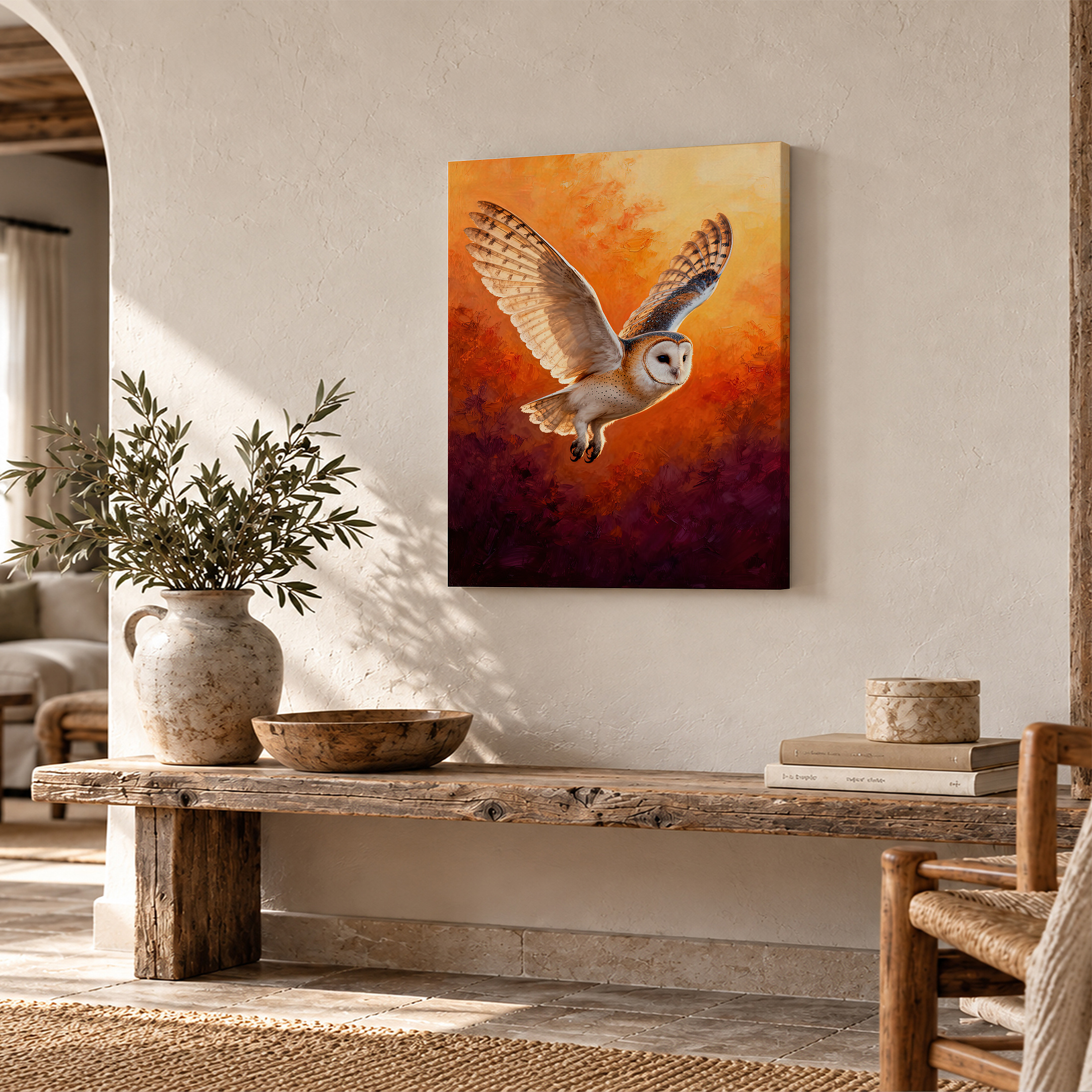 Barn Owl Sunset Flight Framed Canvas Wall Art - Ready to Hang - Image 2