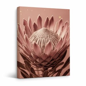 Pink Protea Bloom Framed Canvas Wall Art - Ready to Hang