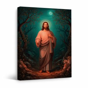 Serene Forest Moonlight Jesus Framed Canvas Wall Art
