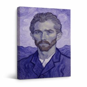 Purple Van Gogh Portrait Framed Canvas Wall Art - Ready to Hang