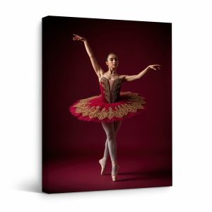 Ballerina in Red Gold Tutu Framed Canvas Wall Art