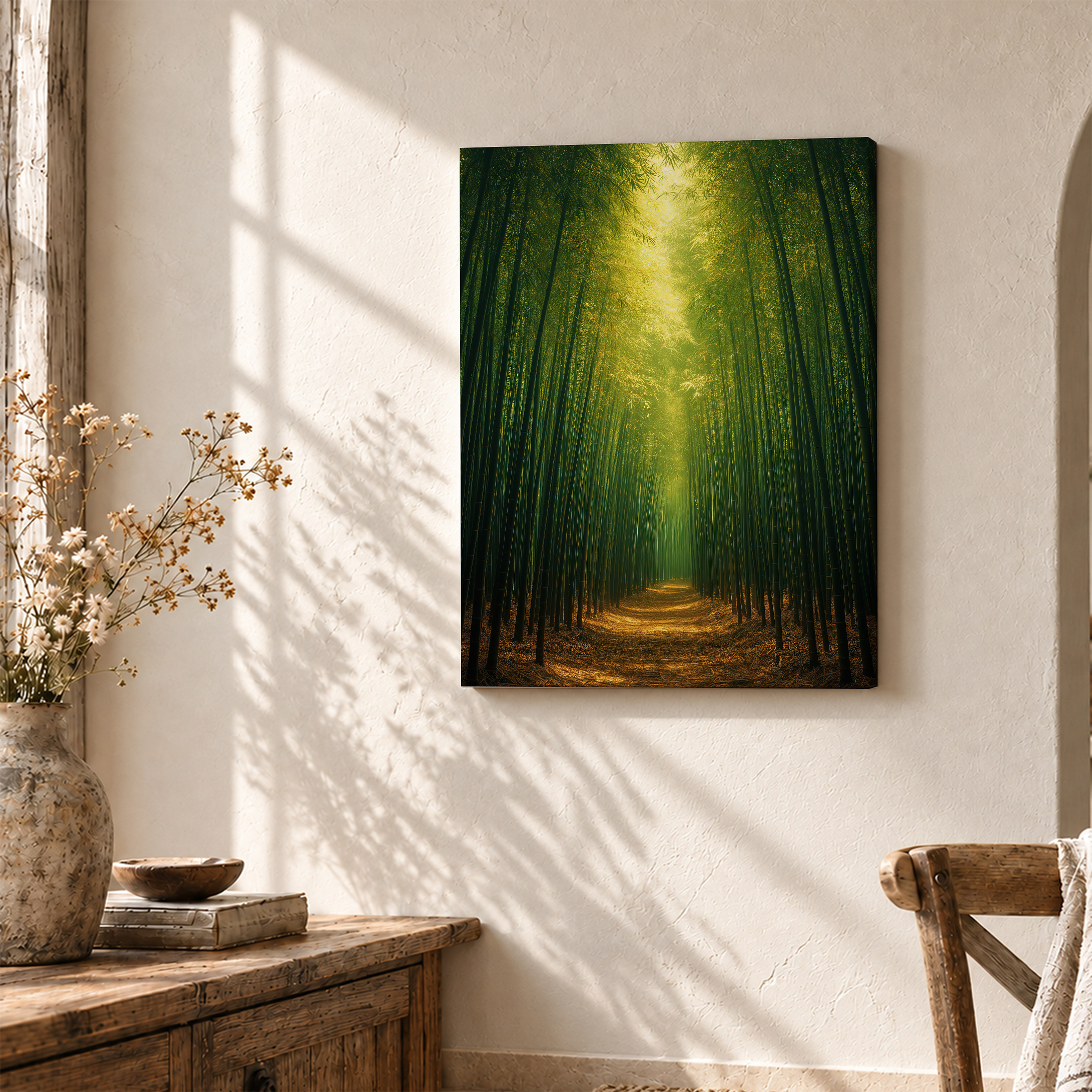 Bamboo Forest Path Framed Canvas Wall Art - Serene Nature Decor - Image 3