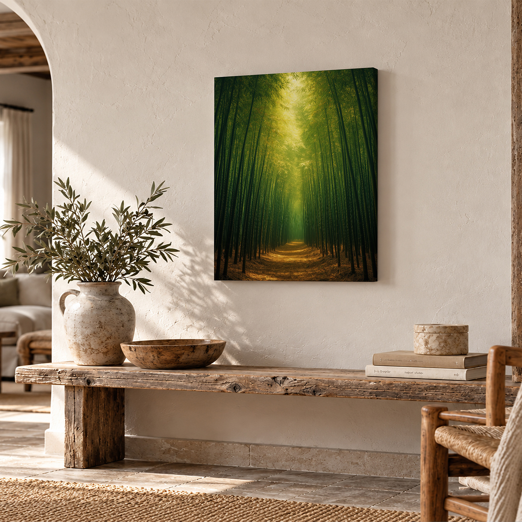 Bamboo Forest Path Framed Canvas Wall Art - Serene Nature Decor - Image 2