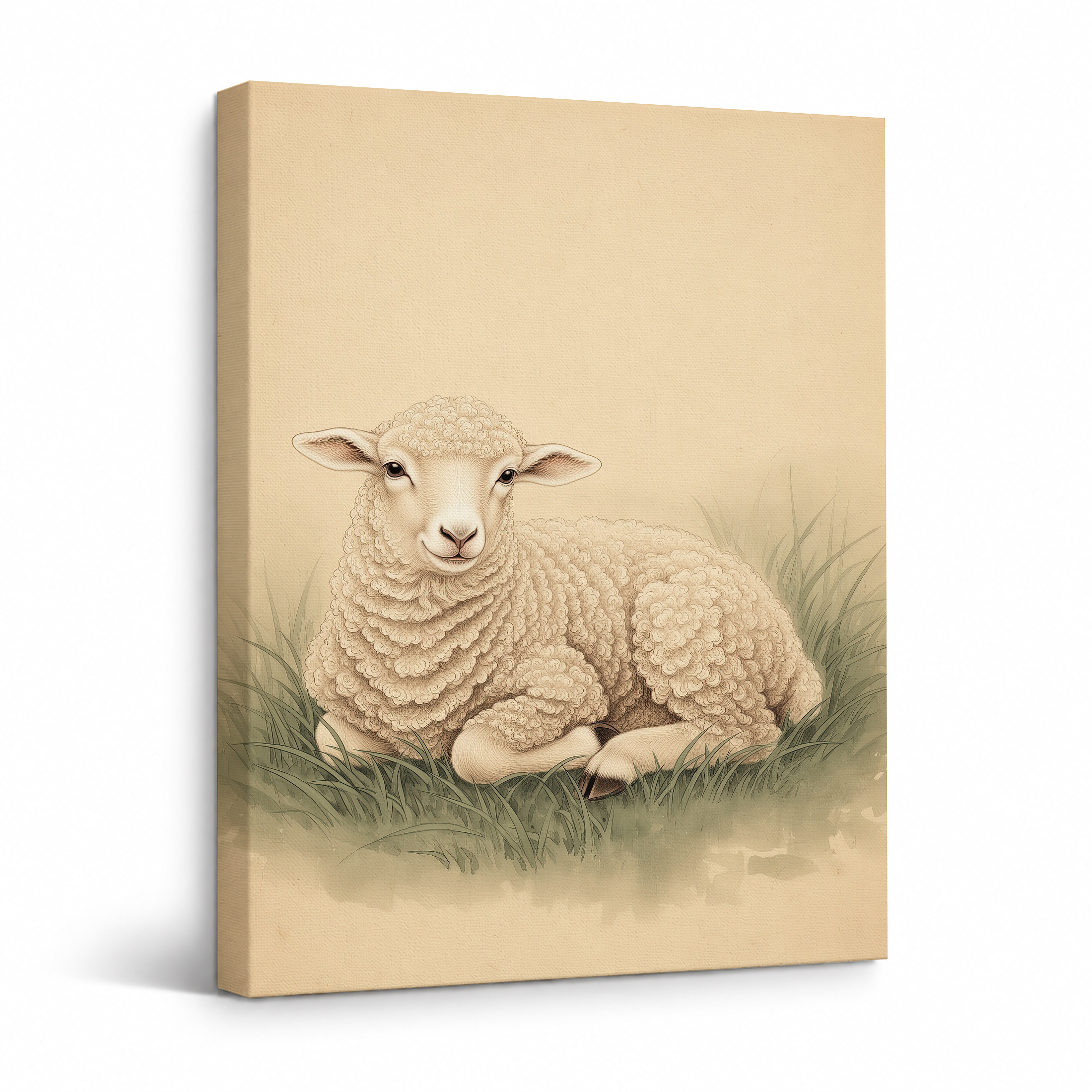 Vintage Sheep Pastoral Framed Canvas Wall Art | Ready to Hang
