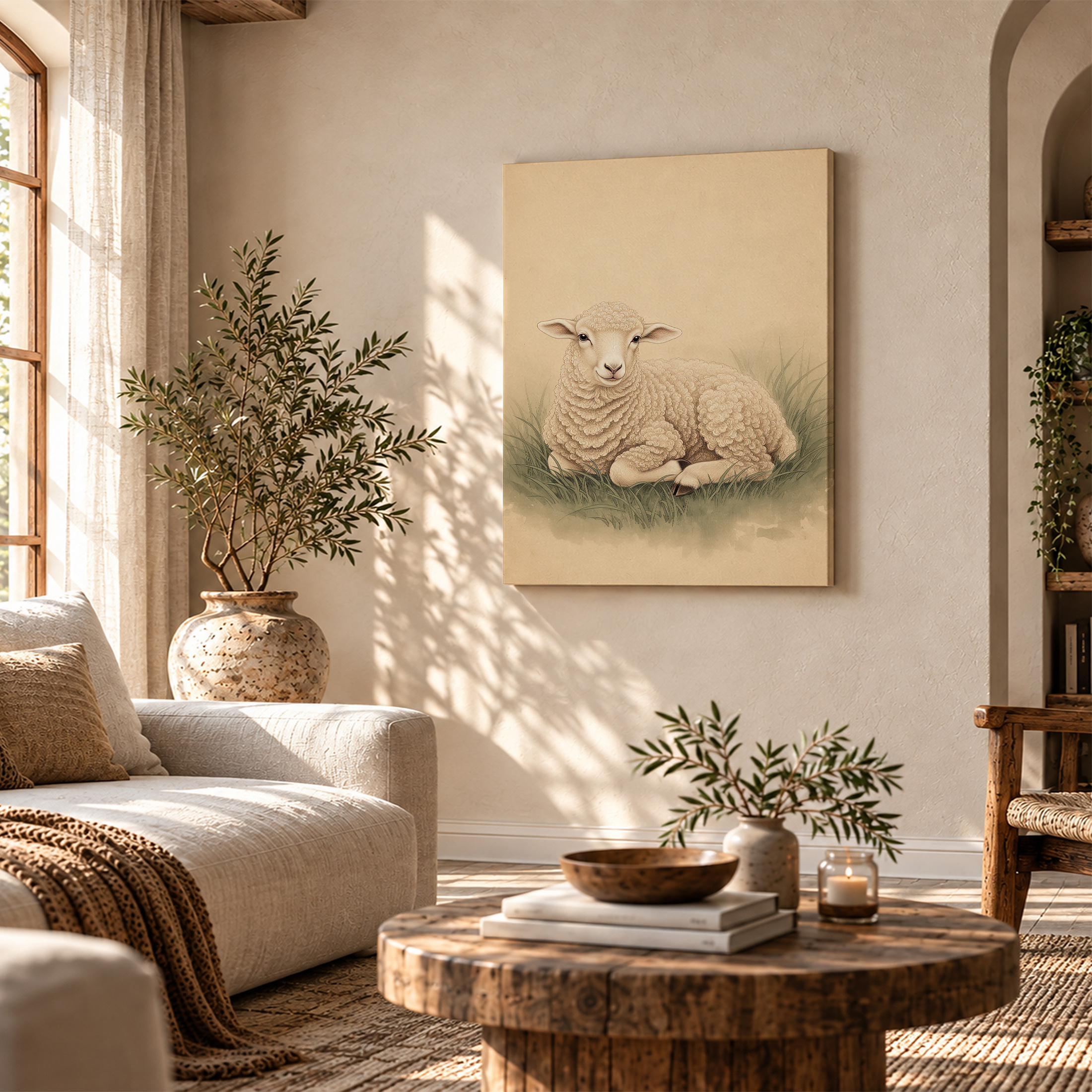 Vintage Sheep Pastoral Framed Canvas Wall Art | Ready to Hang - Image 4