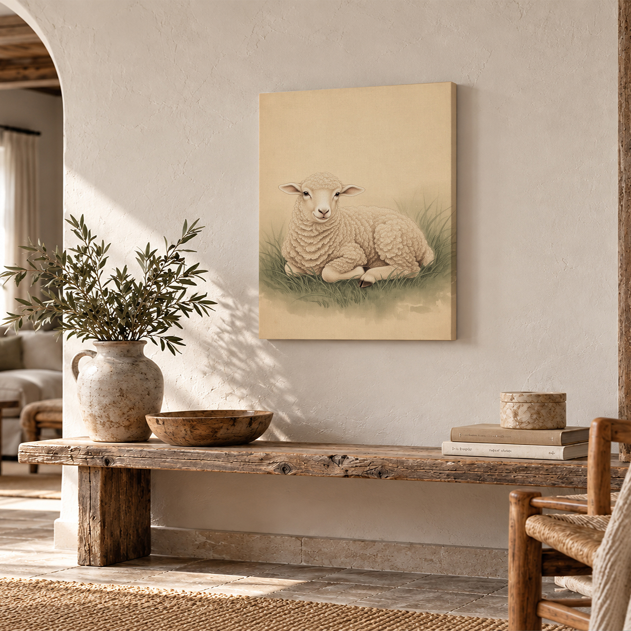 Vintage Sheep Pastoral Framed Canvas Wall Art | Ready to Hang - Image 2
