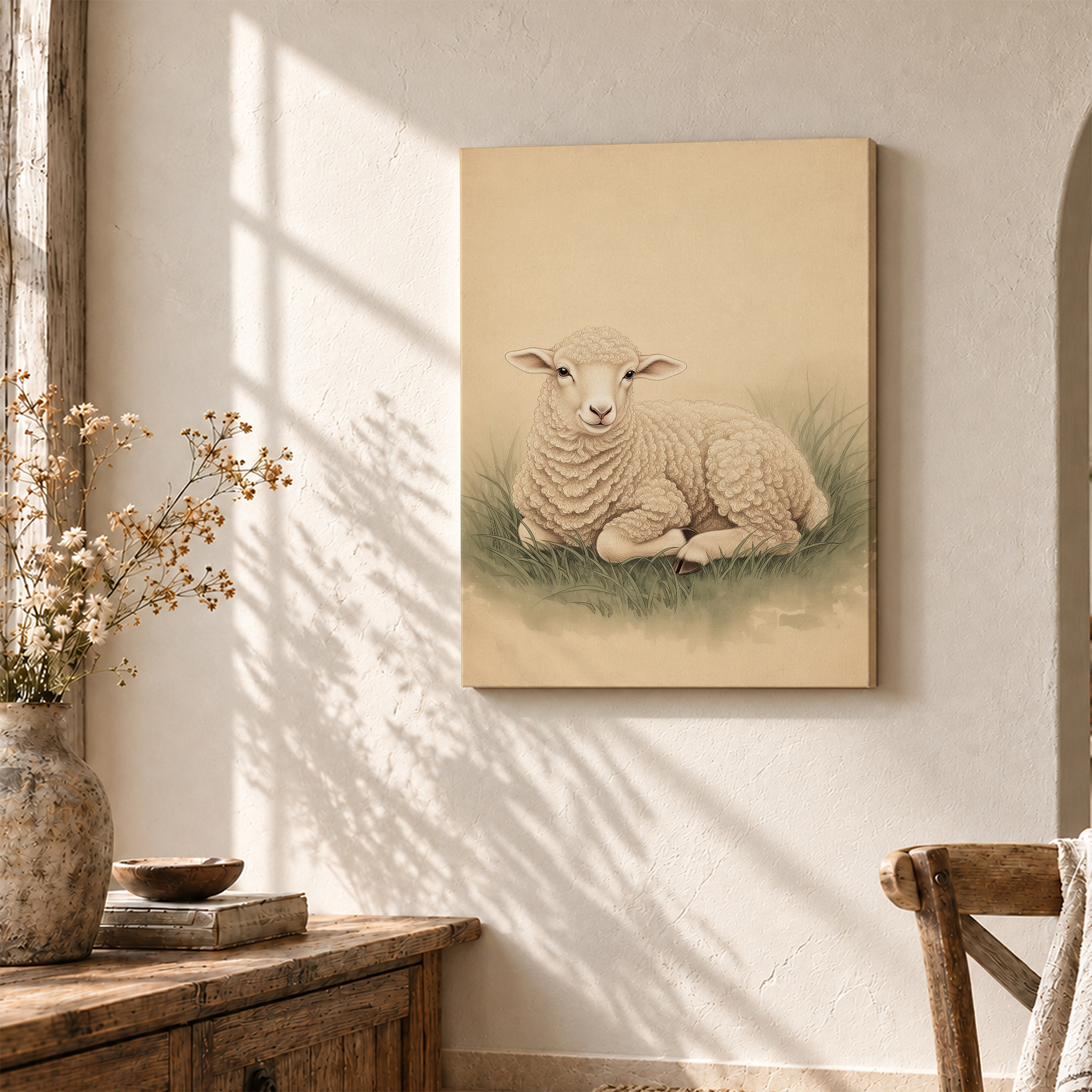 Vintage Sheep Pastoral Framed Canvas Wall Art | Ready to Hang - Image 3