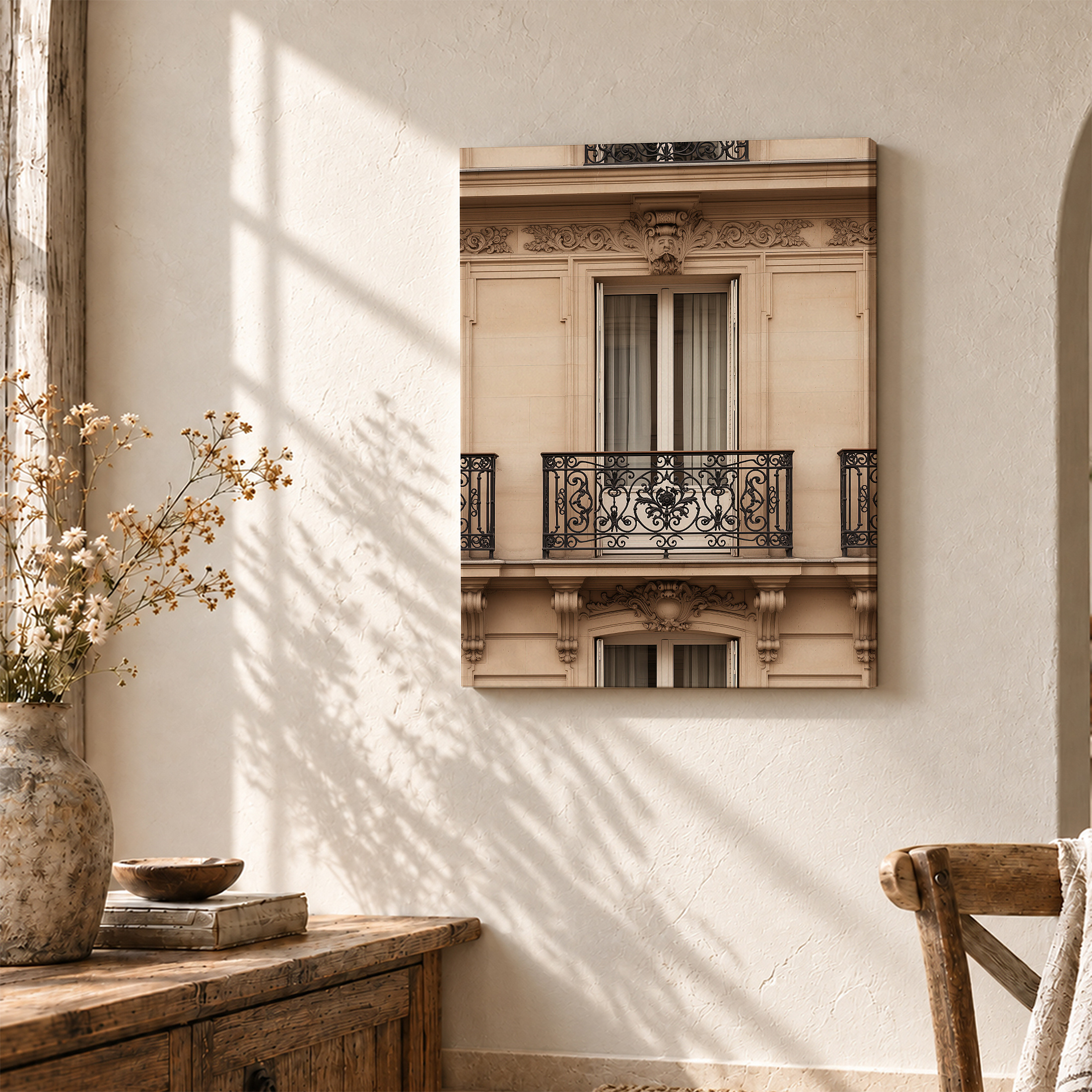 Parisian Balcony Architecture Framed Canvas Wall Art - Ready to Hang - Image 3