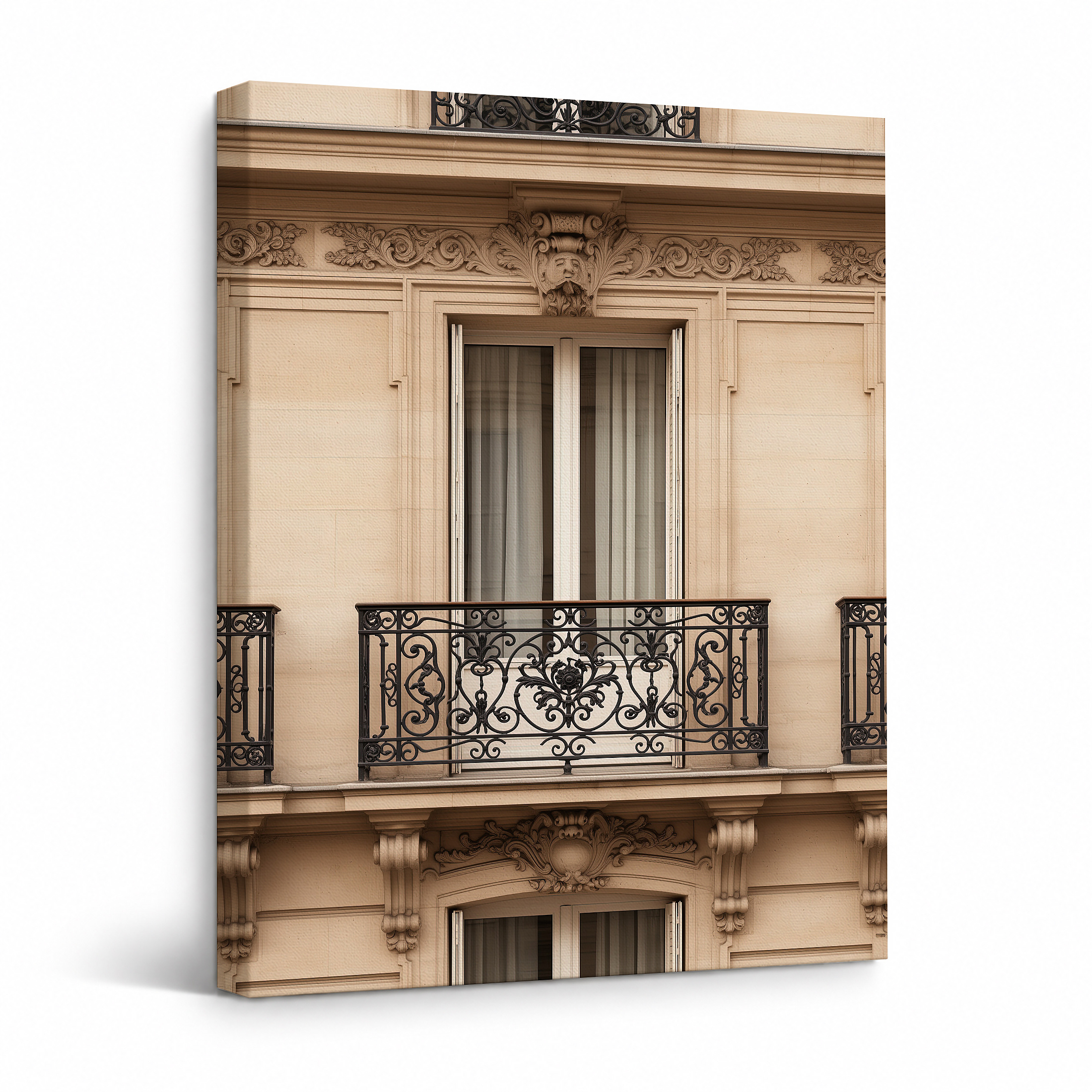 Parisian Balcony Architecture Framed Canvas Wall Art - Ready to Hang