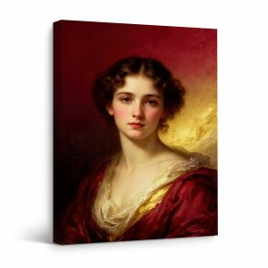 Classical Portrait in Rich Reds & Golds Framed Canvas Wall Art