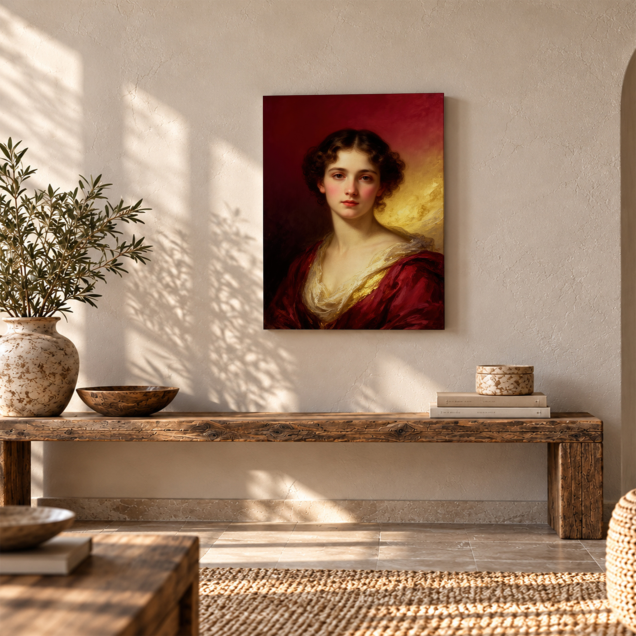 Classical Portrait in Rich Reds & Golds Framed Canvas Wall Art - Image 5