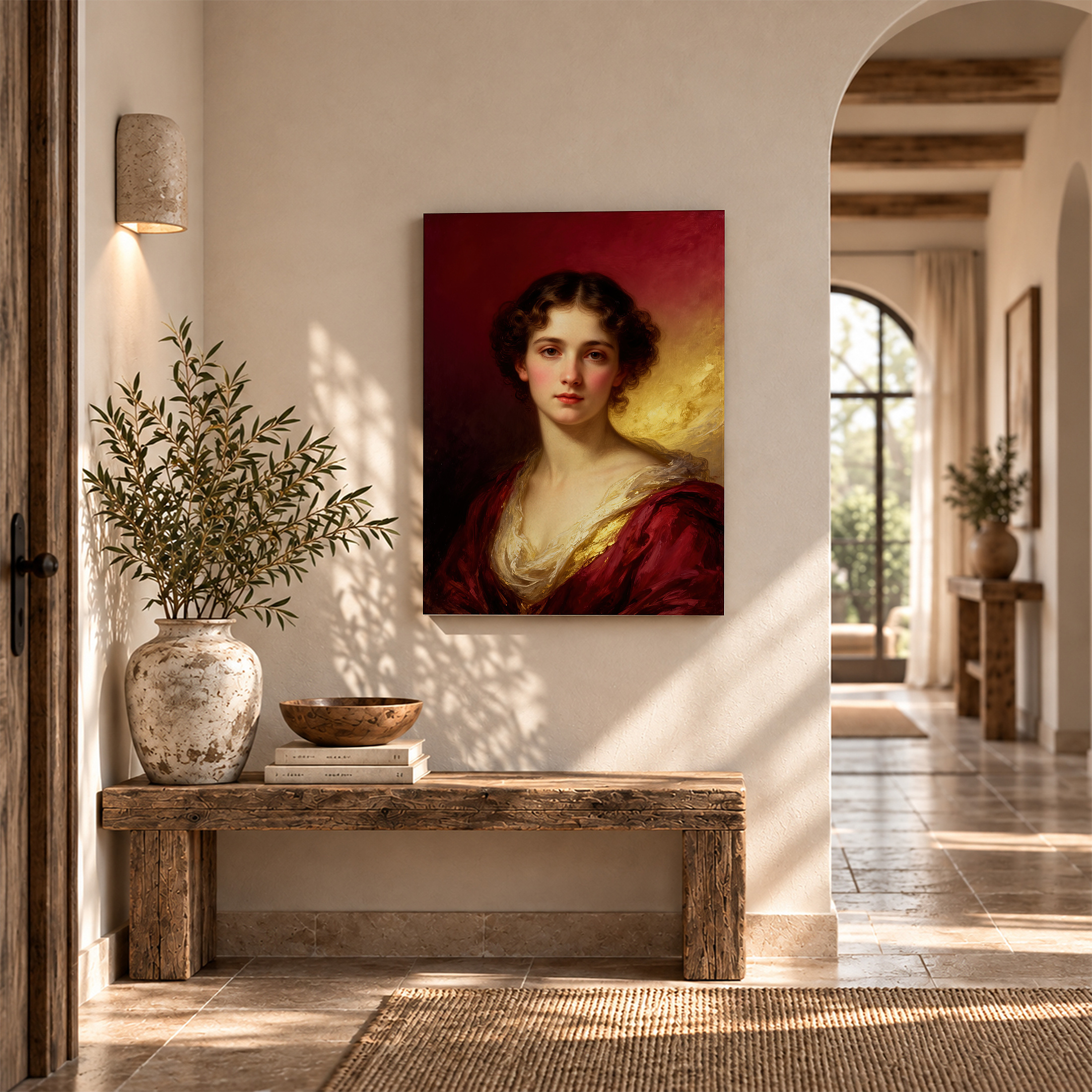 Classical Portrait in Rich Reds & Golds Framed Canvas Wall Art - Image 6