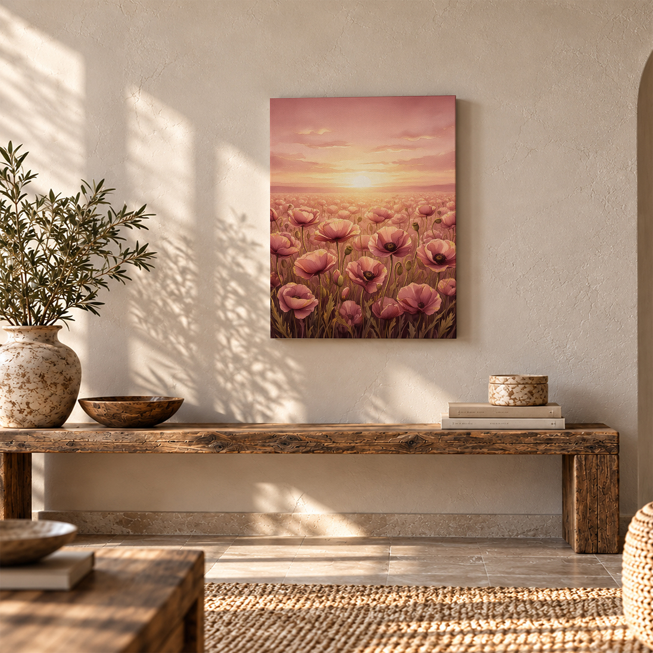 Pink Poppy Sunset Framed Canvas Wall Art - Ready to Hang - Image 5
