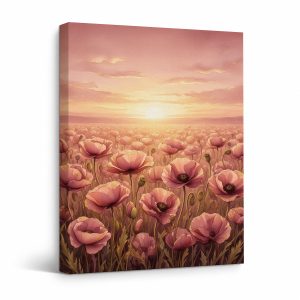 Pink Poppy Sunset Framed Canvas Wall Art - Ready to Hang