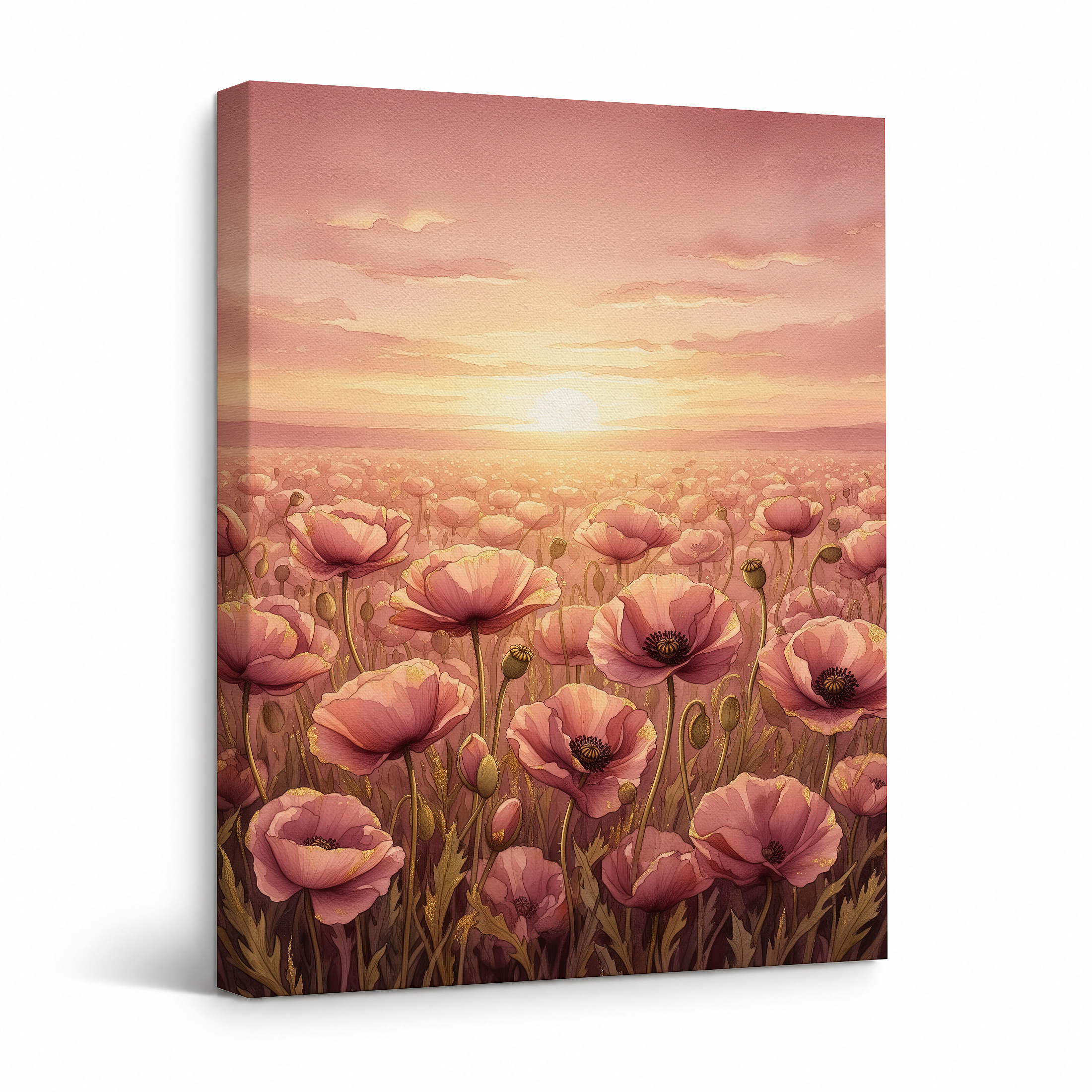 Pink Poppy Sunset Framed Canvas Wall Art - Ready to Hang