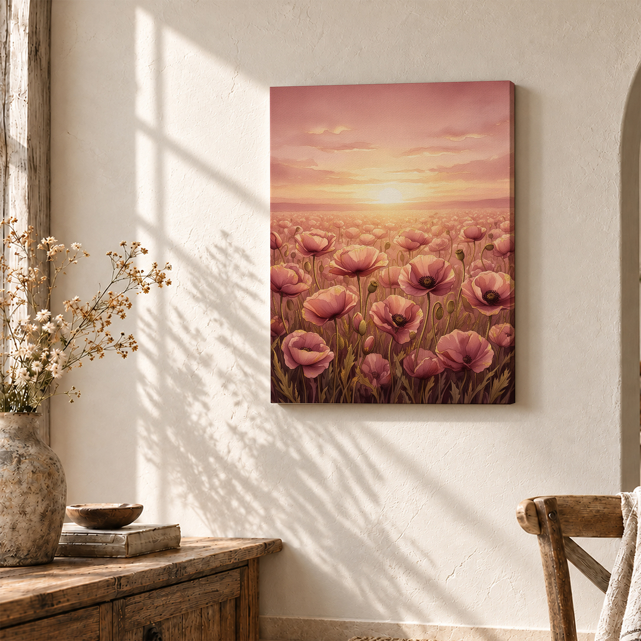 Pink Poppy Sunset Framed Canvas Wall Art - Ready to Hang - Image 3