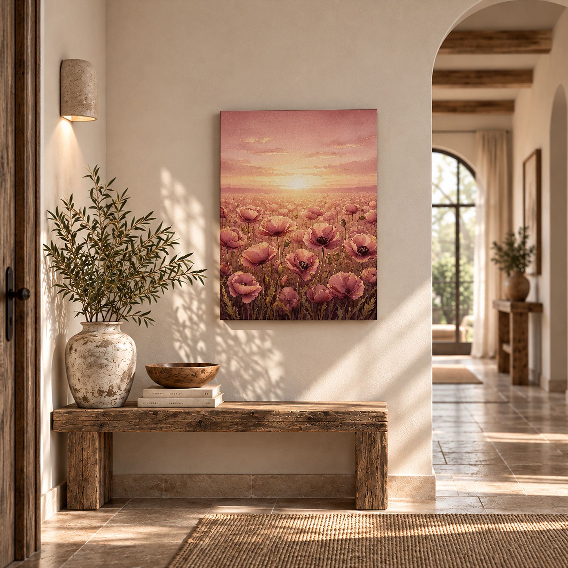 Pink Poppy Sunset Framed Canvas Wall Art - Ready to Hang - Image 6