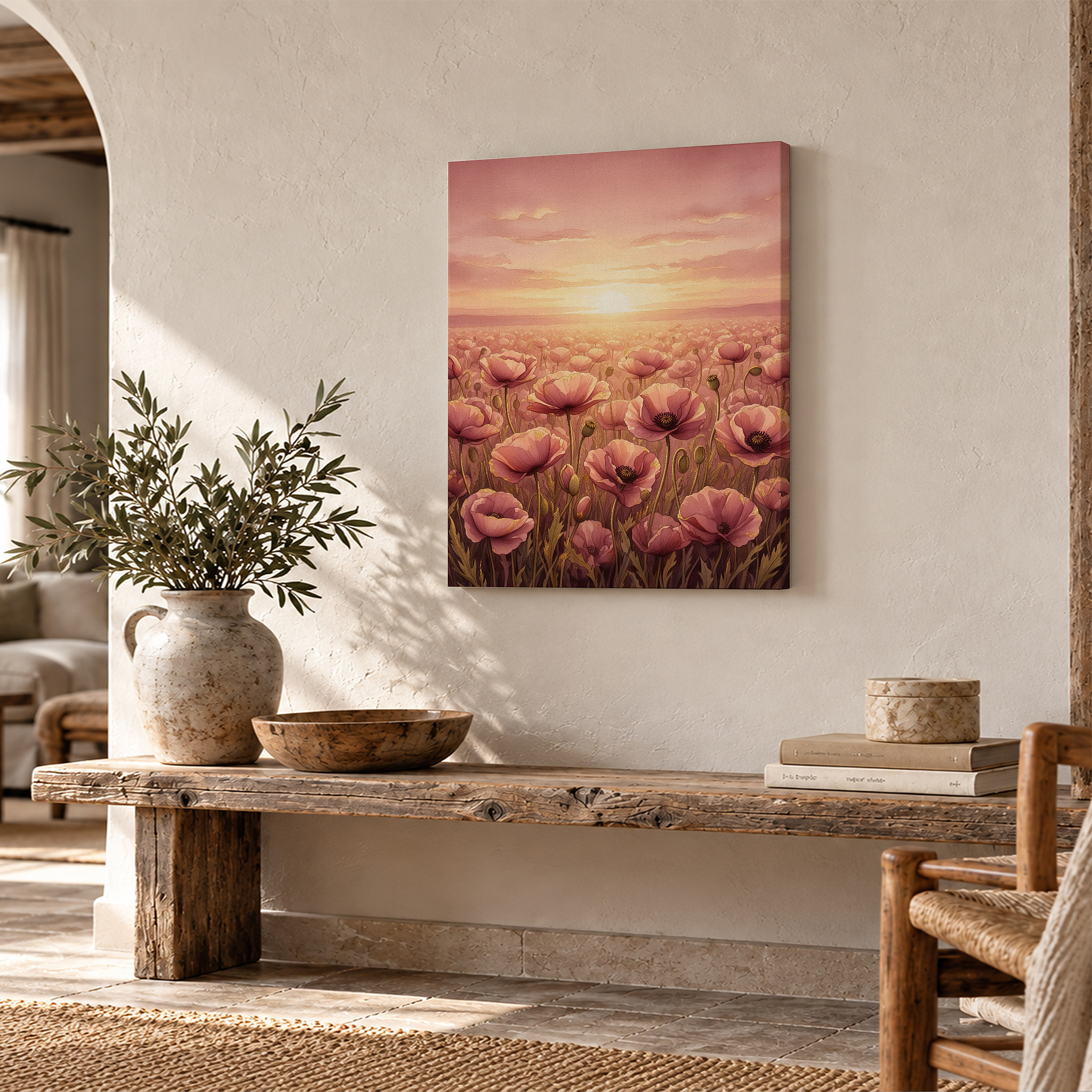 Pink Poppy Sunset Framed Canvas Wall Art - Ready to Hang - Image 2