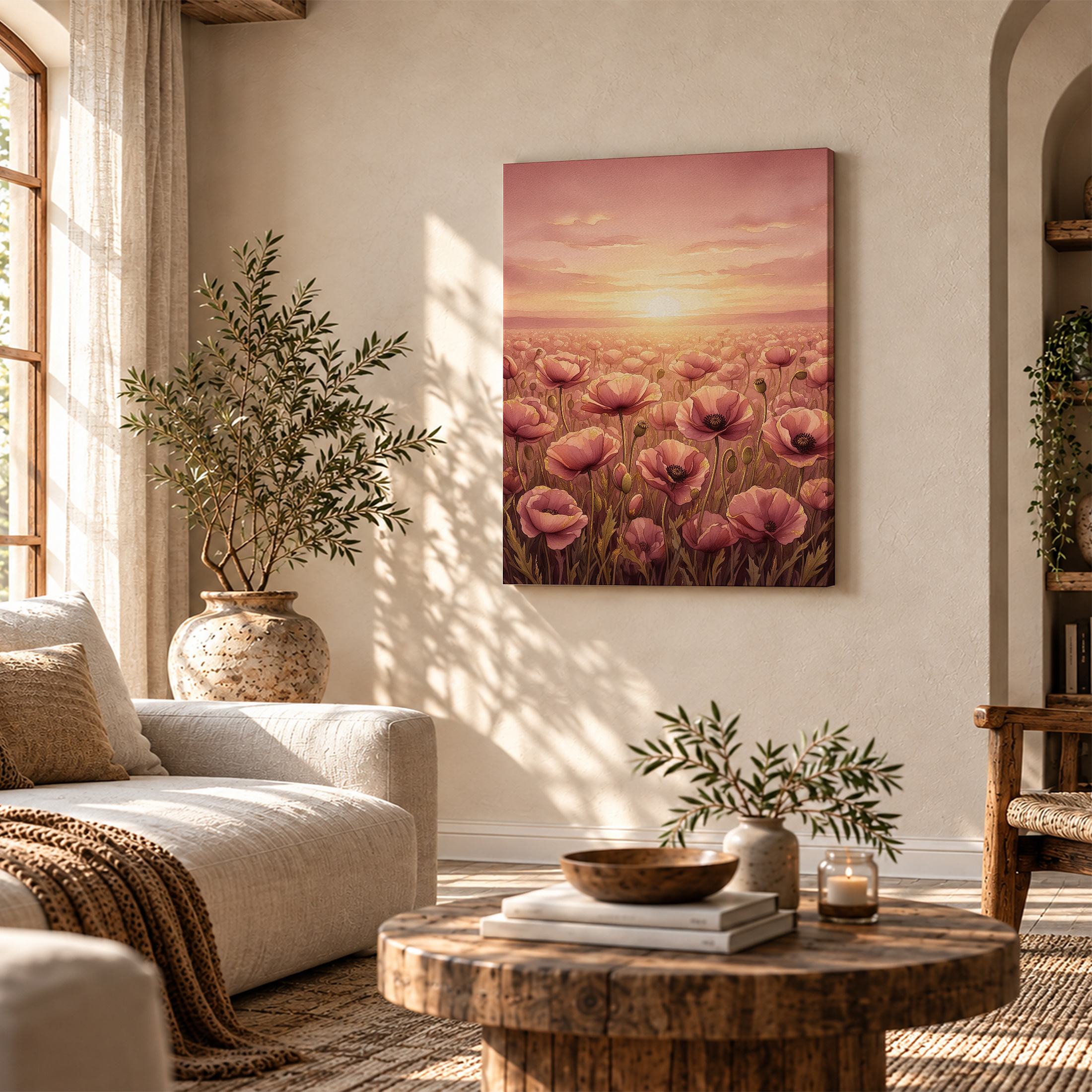 Pink Poppy Sunset Framed Canvas Wall Art - Ready to Hang - Image 4