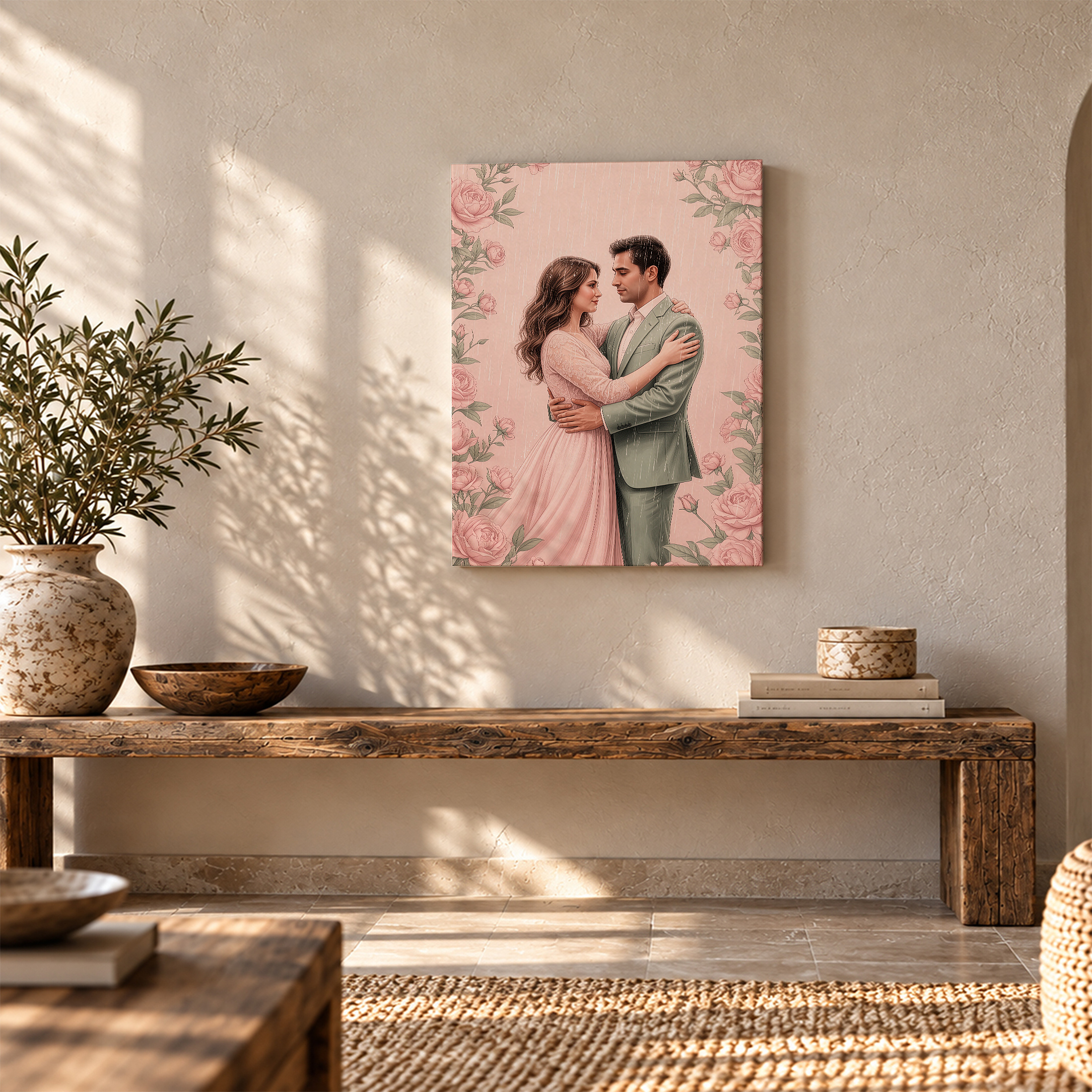 Romantic Rainy Rose Couple Framed Canvas Wall Art | Ready to Hang - Image 5
