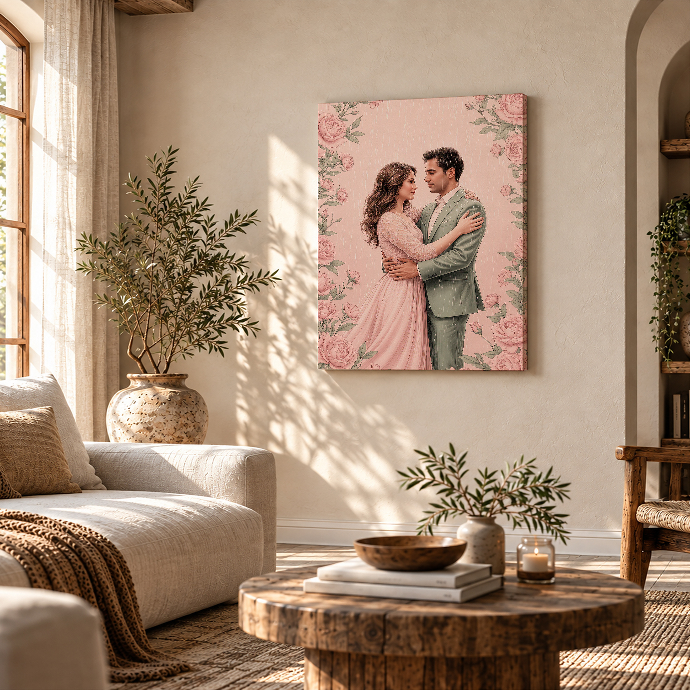 Romantic Rainy Rose Couple Framed Canvas Wall Art | Ready to Hang - Image 4
