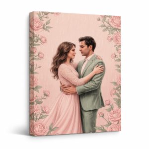 Romantic Rainy Rose Couple Framed Canvas Wall Art | Ready to Hang