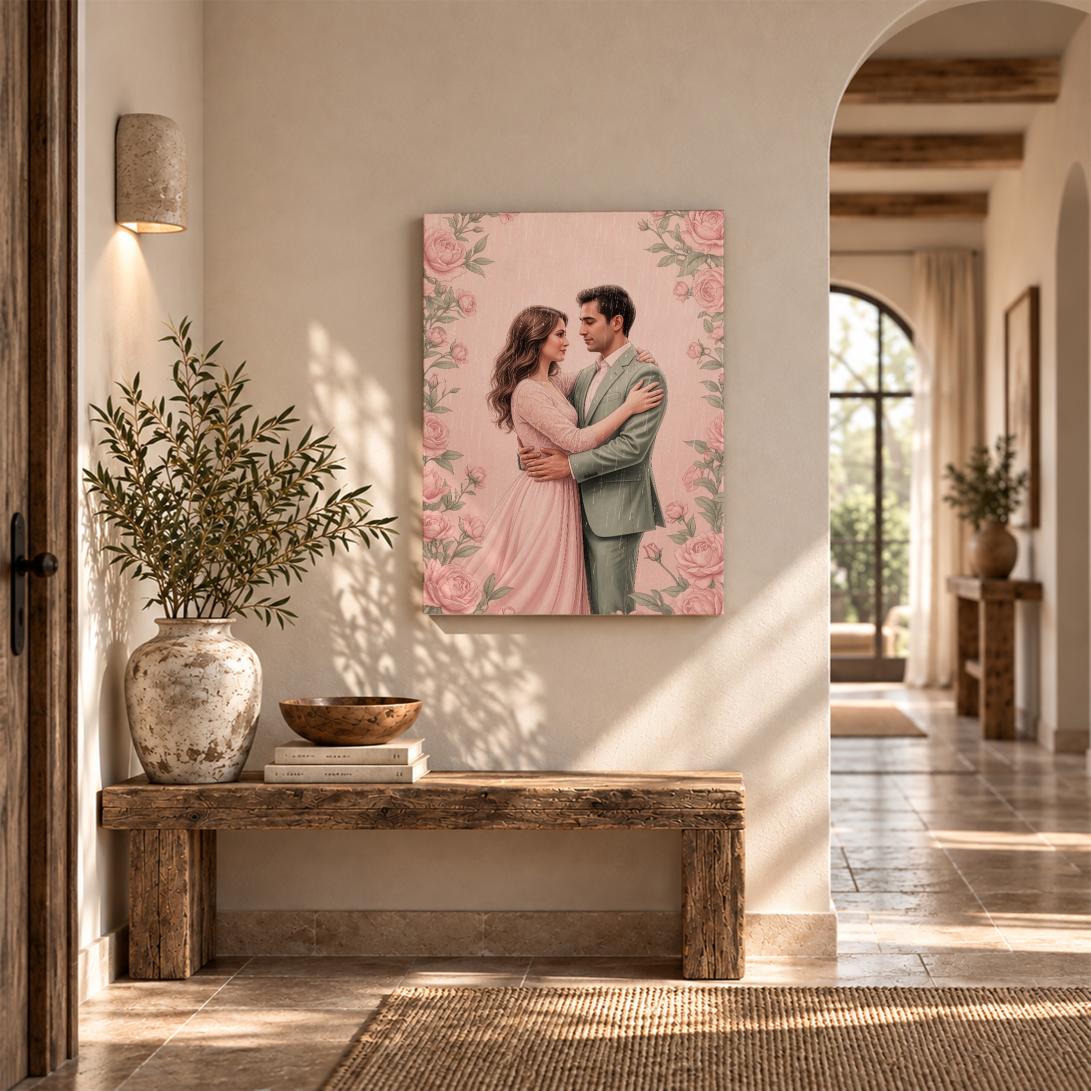 Romantic Rainy Rose Couple Framed Canvas Wall Art | Ready to Hang - Image 6