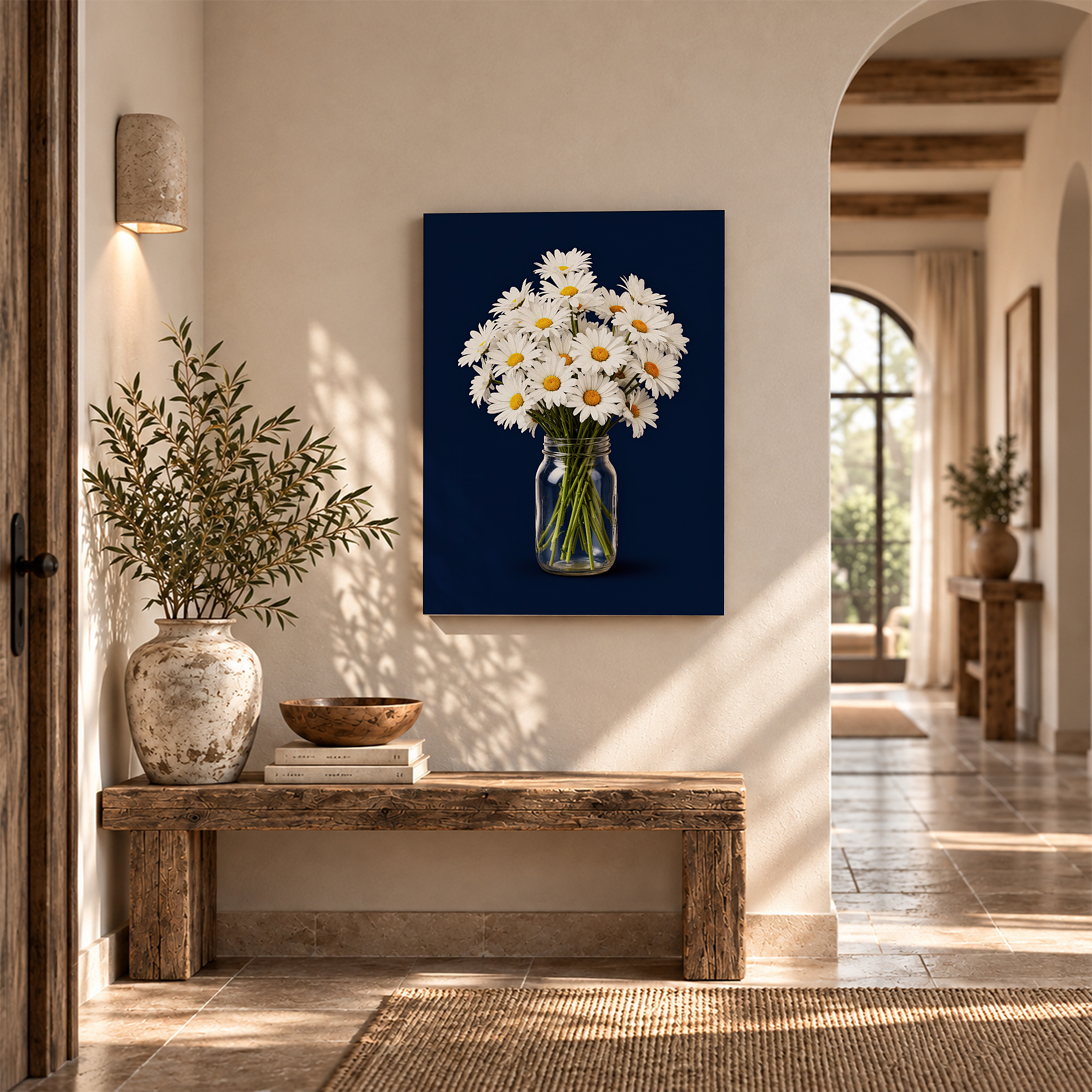 Navy Daisy Bouquet Framed Canvas Wall Art | Ready to Hang - Image 6