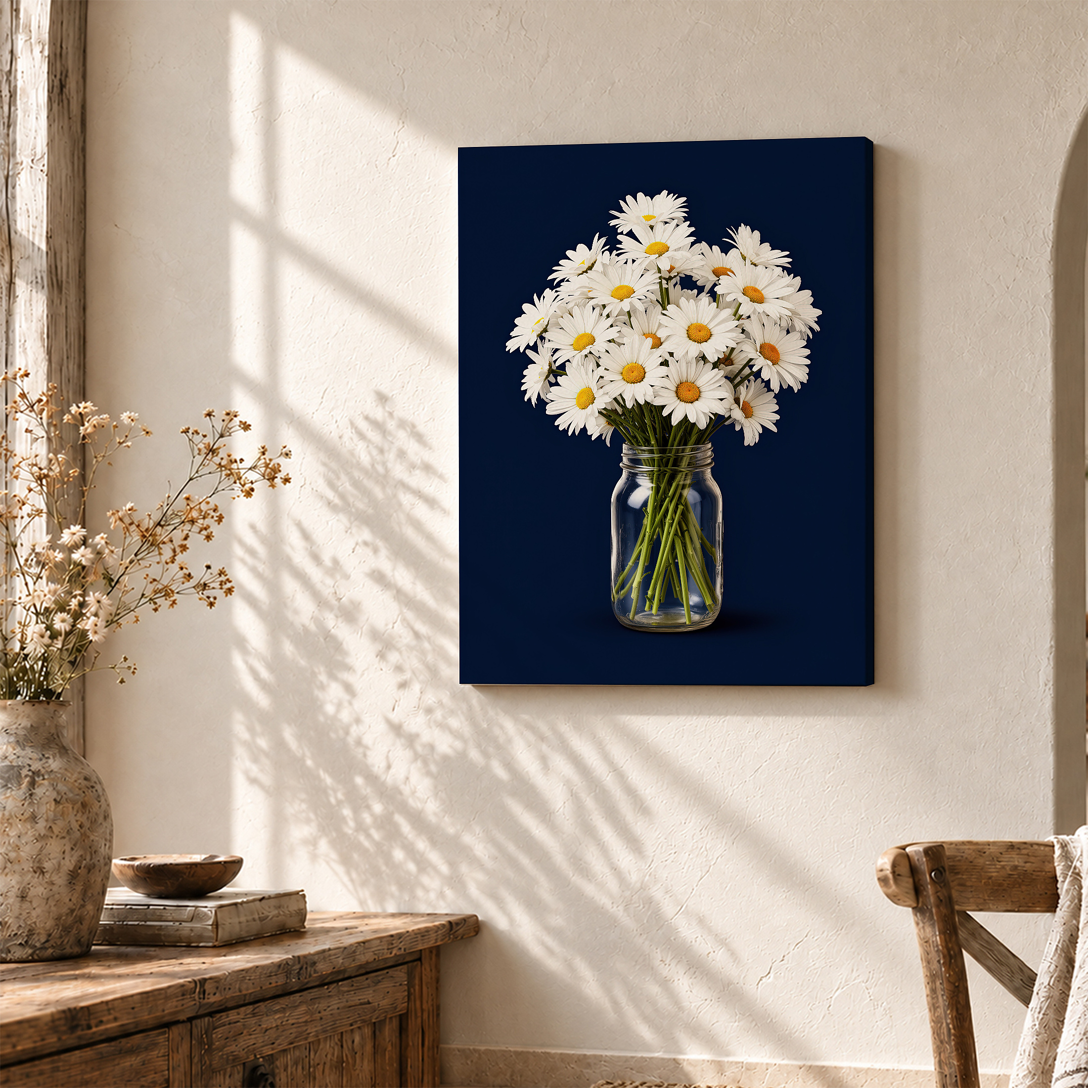 Navy Daisy Bouquet Framed Canvas Wall Art | Ready to Hang - Image 3