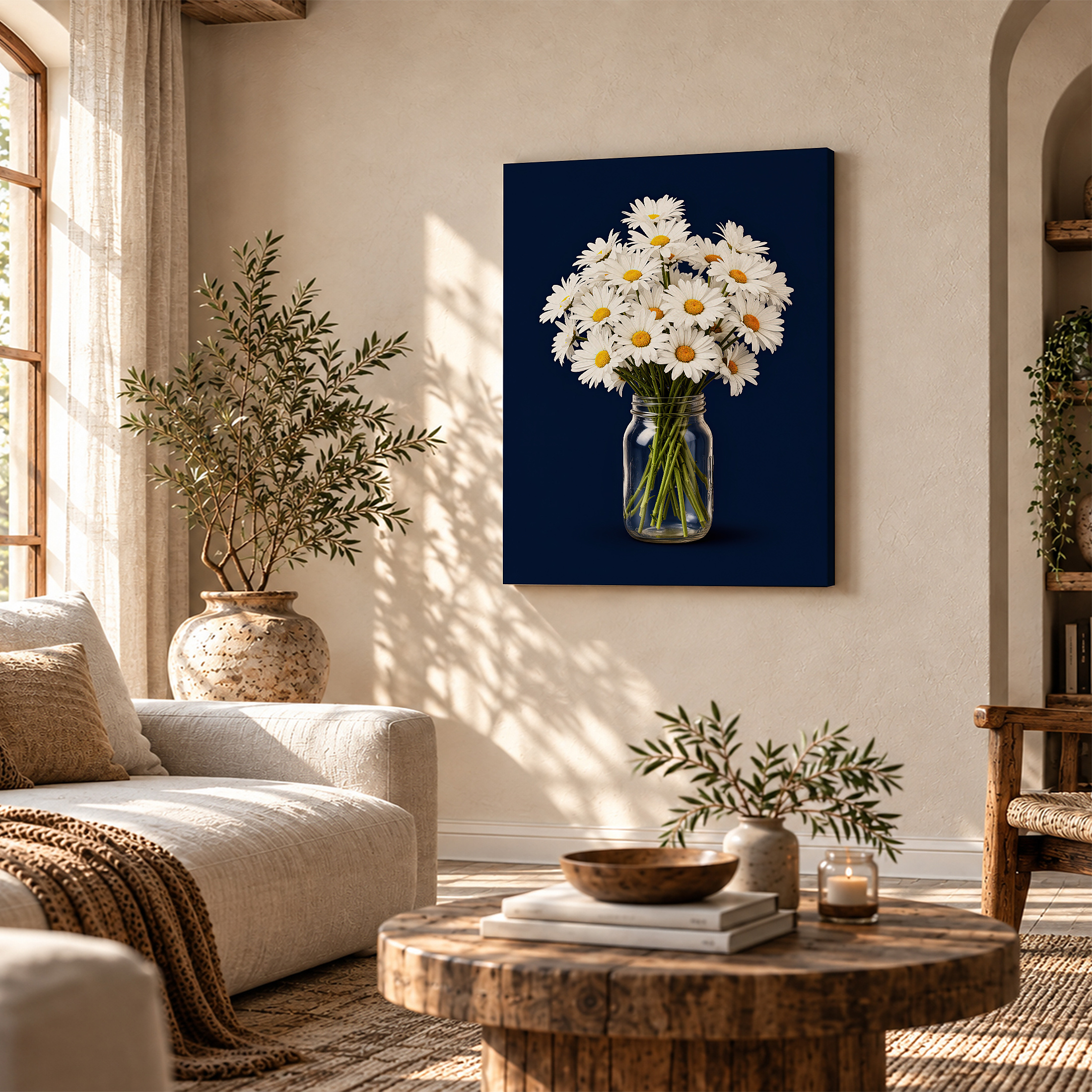 Navy Daisy Bouquet Framed Canvas Wall Art | Ready to Hang - Image 4