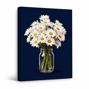 Navy Daisy Bouquet Framed Canvas Wall Art | Ready to Hang