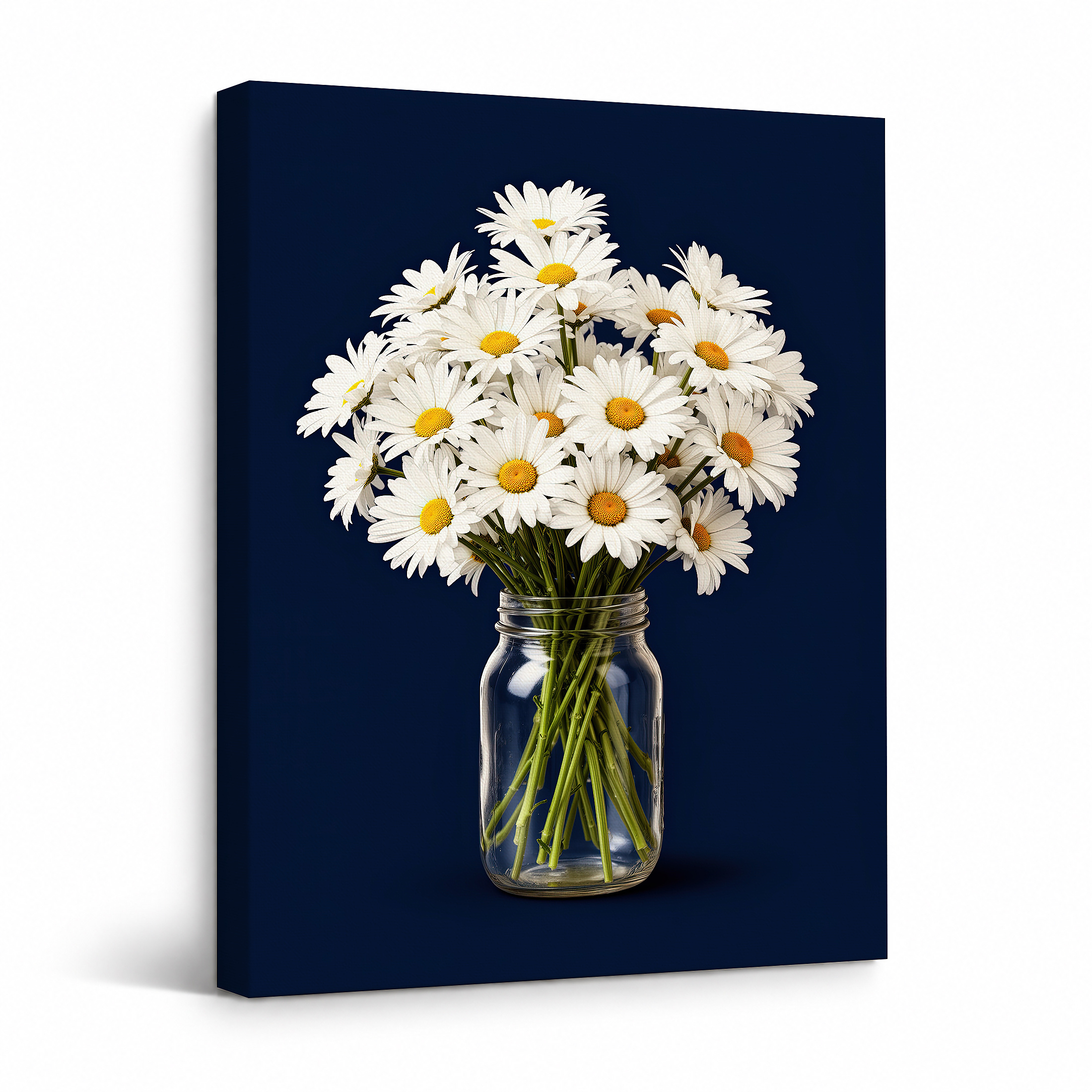 Navy Daisy Bouquet Framed Canvas Wall Art | Ready to Hang